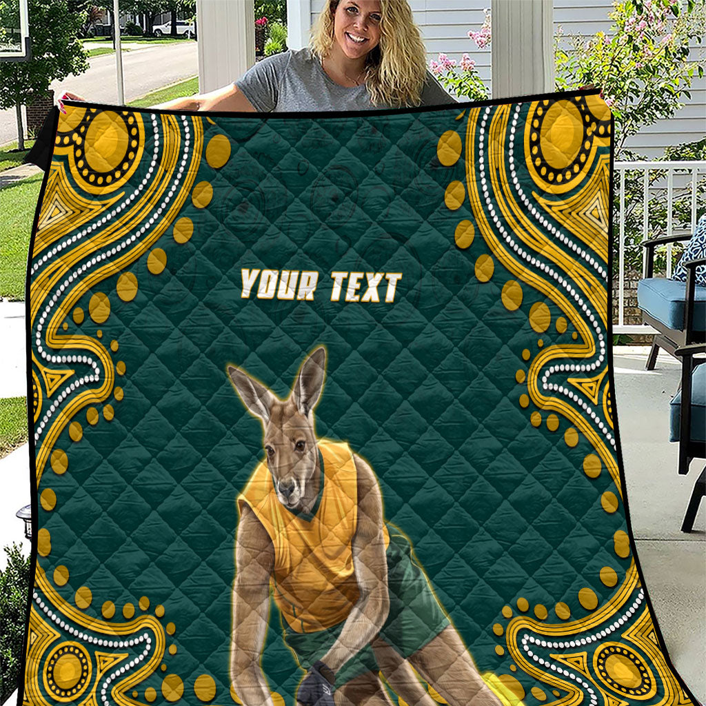 Personalized Kookaburras Field Hockey Kangaroo Quilt Indigenous Australian Dot Art Style In Green And Gold
