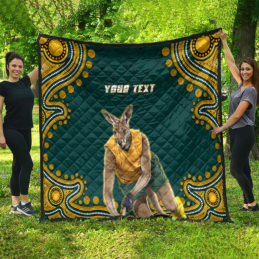 Personalized Kookaburras Field Hockey Kangaroo Quilt Indigenous Australian Dot Art Style In Green And Gold