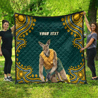 Personalized Kookaburras Field Hockey Kangaroo Quilt Indigenous Australian Dot Art Style In Green And Gold