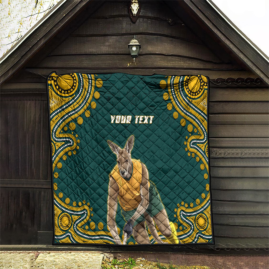 Personalized Kookaburras Field Hockey Kangaroo Quilt Indigenous Australian Dot Art Style In Green And Gold