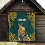 Personalized Kookaburras Field Hockey Kangaroo Quilt Indigenous Australian Dot Art Style In Green And Gold