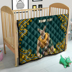 Personalized Kookaburras Field Hockey Kangaroo Quilt Indigenous Australian Dot Art Style In Green And Gold