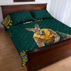 Personalized Kookaburras Field Hockey Kangaroo Quilt Bed Set Indigenous Australian Dot Art Style In Green And Gold