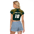 Personalized Kookaburras Field Hockey Kangaroo Raglan Cropped T Shirt Indigenous Australian Dot Art Style In Green And Gold