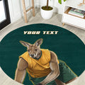 Personalized Kookaburras Field Hockey Kangaroo Round Carpet Indigenous Australian Dot Art Style In Green And Gold