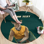 Personalized Kookaburras Field Hockey Kangaroo Round Carpet Indigenous Australian Dot Art Style In Green And Gold