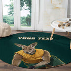 Personalized Kookaburras Field Hockey Kangaroo Round Carpet Indigenous Australian Dot Art Style In Green And Gold