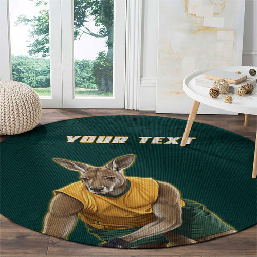 Personalized Kookaburras Field Hockey Kangaroo Round Carpet Indigenous Australian Dot Art Style In Green And Gold