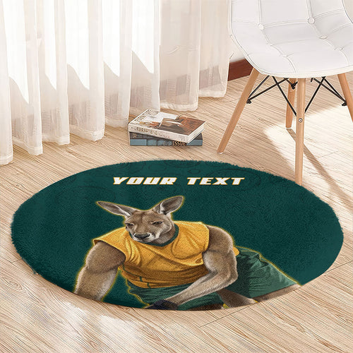Personalized Kookaburras Field Hockey Kangaroo Round Carpet Indigenous Australian Dot Art Style In Green And Gold