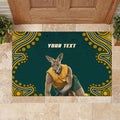 Personalized Kookaburras Field Hockey Kangaroo Rubber Doormat Indigenous Australian Dot Art Style In Green And Gold
