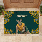 Personalized Kookaburras Field Hockey Kangaroo Rubber Doormat Indigenous Australian Dot Art Style In Green And Gold