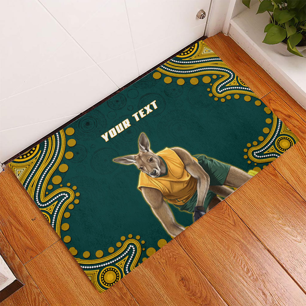 Personalized Kookaburras Field Hockey Kangaroo Rubber Doormat Indigenous Australian Dot Art Style In Green And Gold