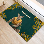 Personalized Kookaburras Field Hockey Kangaroo Rubber Doormat Indigenous Australian Dot Art Style In Green And Gold