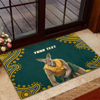 Personalized Kookaburras Field Hockey Kangaroo Rubber Doormat Indigenous Australian Dot Art Style In Green And Gold