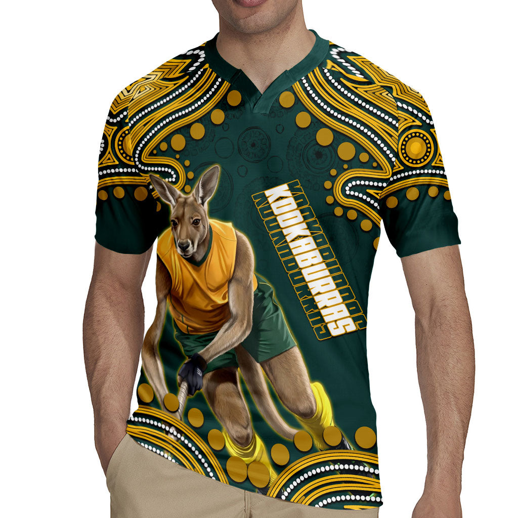 Personalized Kookaburras Field Hockey Kangaroo Rugby Jersey Indigenous Australian Dot Art Style In Green And Gold