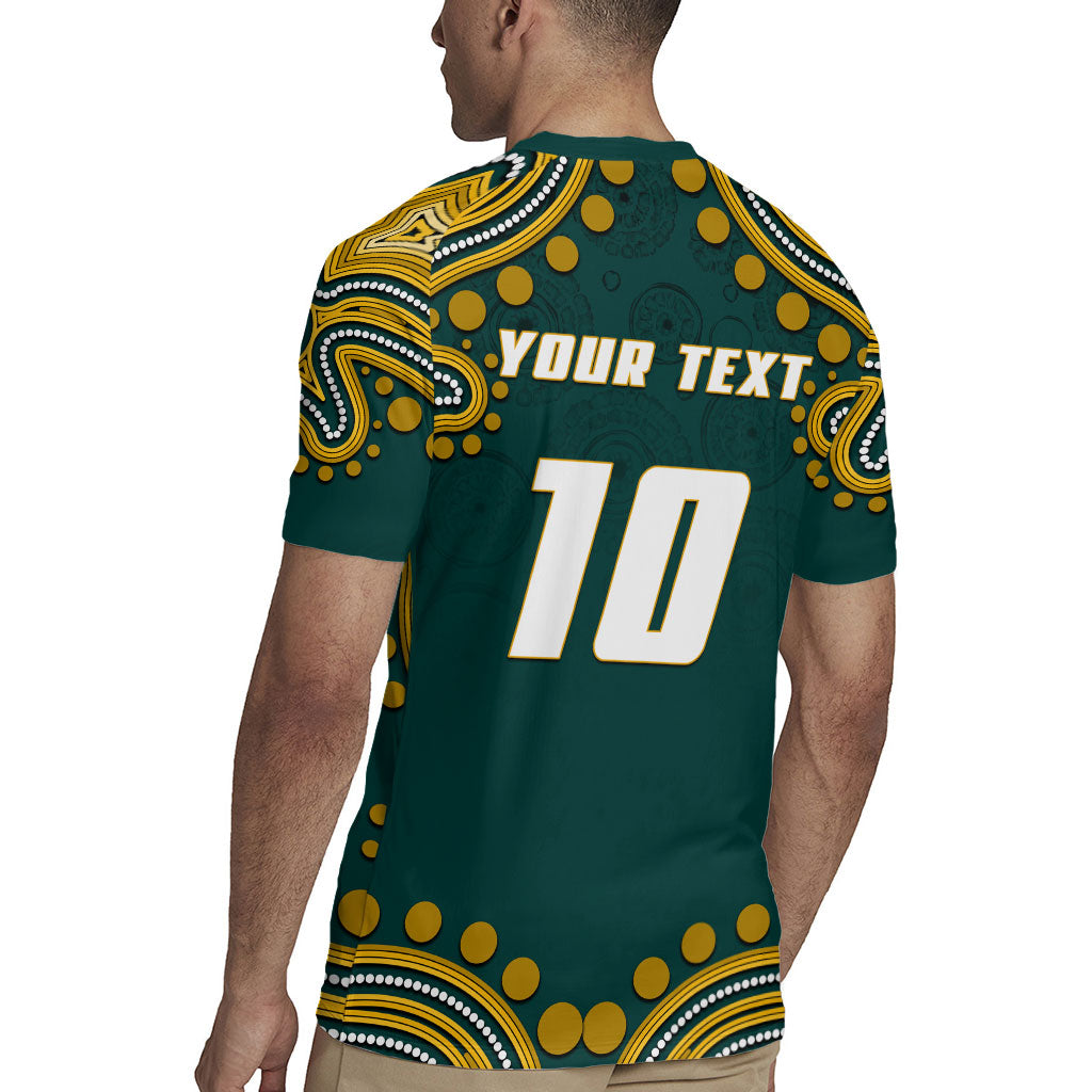Personalized Kookaburras Field Hockey Kangaroo Rugby Jersey Indigenous Australian Dot Art Style In Green And Gold