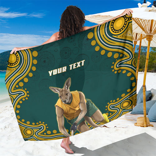 Personalized Kookaburras Field Hockey Kangaroo Sarong Indigenous Australian Dot Art Style In Green And Gold