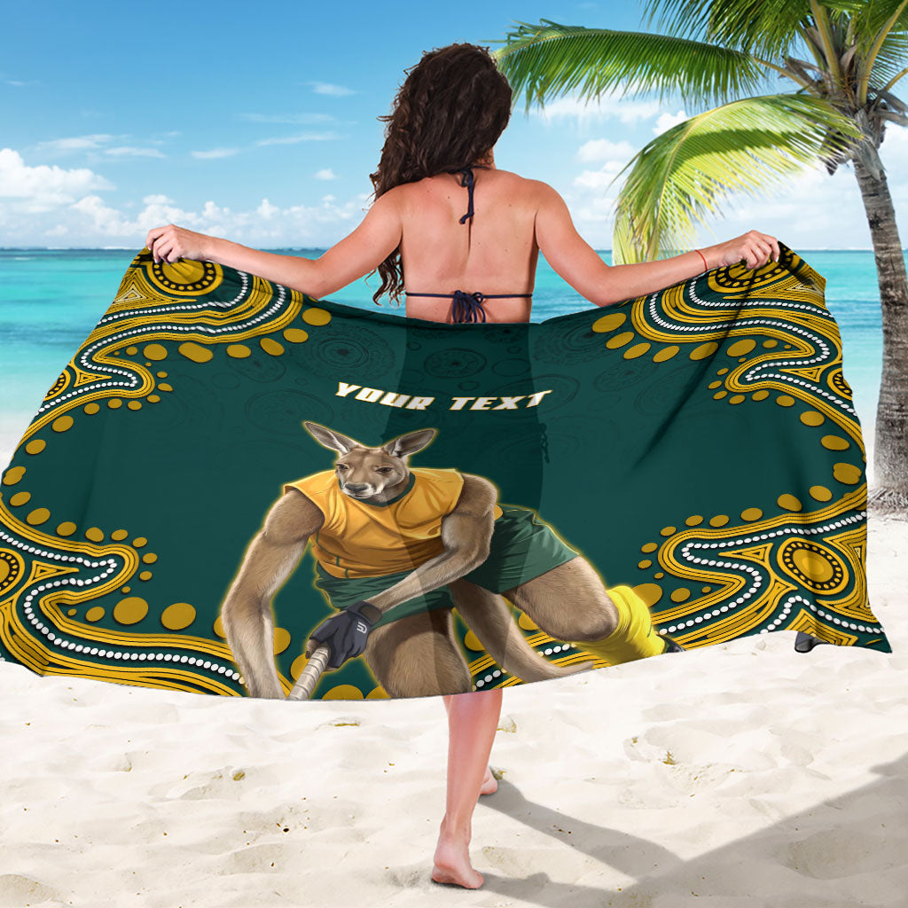Personalized Kookaburras Field Hockey Kangaroo Sarong Indigenous Australian Dot Art Style In Green And Gold