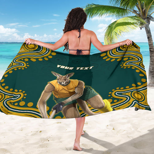 Personalized Kookaburras Field Hockey Kangaroo Sarong Indigenous Australian Dot Art Style In Green And Gold