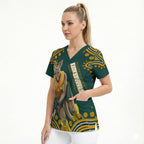 Personalized Kookaburras Field Hockey Kangaroo Scrub Top Indigenous Australian Dot Art Style In Green And Gold