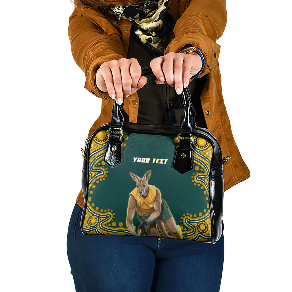 Personalized Kookaburras Field Hockey Kangaroo Shoulder Handbag Indigenous Australian Dot Art Style In Green And Gold