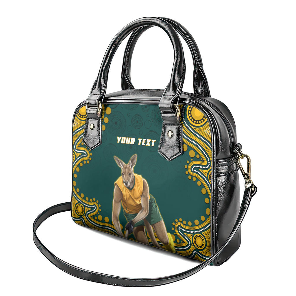 Personalized Kookaburras Field Hockey Kangaroo Shoulder Handbag Indigenous Australian Dot Art Style In Green And Gold