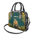 Personalized Kookaburras Field Hockey Kangaroo Shoulder Handbag Indigenous Australian Dot Art Style In Green And Gold