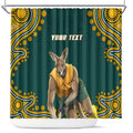 Personalized Kookaburras Field Hockey Kangaroo Shower Curtain Indigenous Australian Dot Art Style In Green And Gold