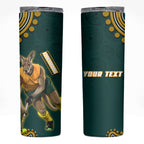 Personalized Kookaburras Field Hockey Kangaroo Skinny Tumbler Indigenous Australian Dot Art Style In Green And Gold
