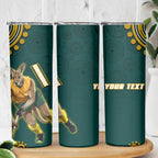 Personalized Kookaburras Field Hockey Kangaroo Skinny Tumbler Indigenous Australian Dot Art Style In Green And Gold