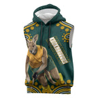 Personalized Kookaburras Field Hockey Kangaroo Sleeveless Hoodie Indigenous Australian Dot Art Style In Green And Gold