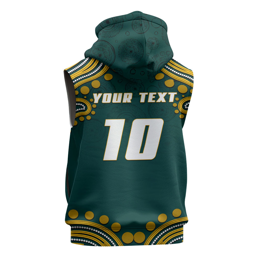 Personalized Kookaburras Field Hockey Kangaroo Sleeveless Hoodie Indigenous Australian Dot Art Style In Green And Gold