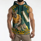 Personalized Kookaburras Field Hockey Kangaroo Sleeveless Hoodie Indigenous Australian Dot Art Style In Green And Gold