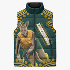 Personalized Kookaburras Field Hockey Kangaroo Sleeveless Puffer Jacket Indigenous Australian Dot Art Style In Green And Gold