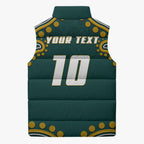Personalized Kookaburras Field Hockey Kangaroo Sleeveless Puffer Jacket Indigenous Australian Dot Art Style In Green And Gold