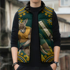 Personalized Kookaburras Field Hockey Kangaroo Sleeveless Puffer Jacket Indigenous Australian Dot Art Style In Green And Gold