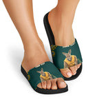 Personalized Kookaburras Field Hockey Kangaroo Slide Sandals Indigenous Australian Dot Art Style In Green And Gold