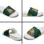 Personalized Kookaburras Field Hockey Kangaroo Slide Sandals Indigenous Australian Dot Art Style In Green And Gold