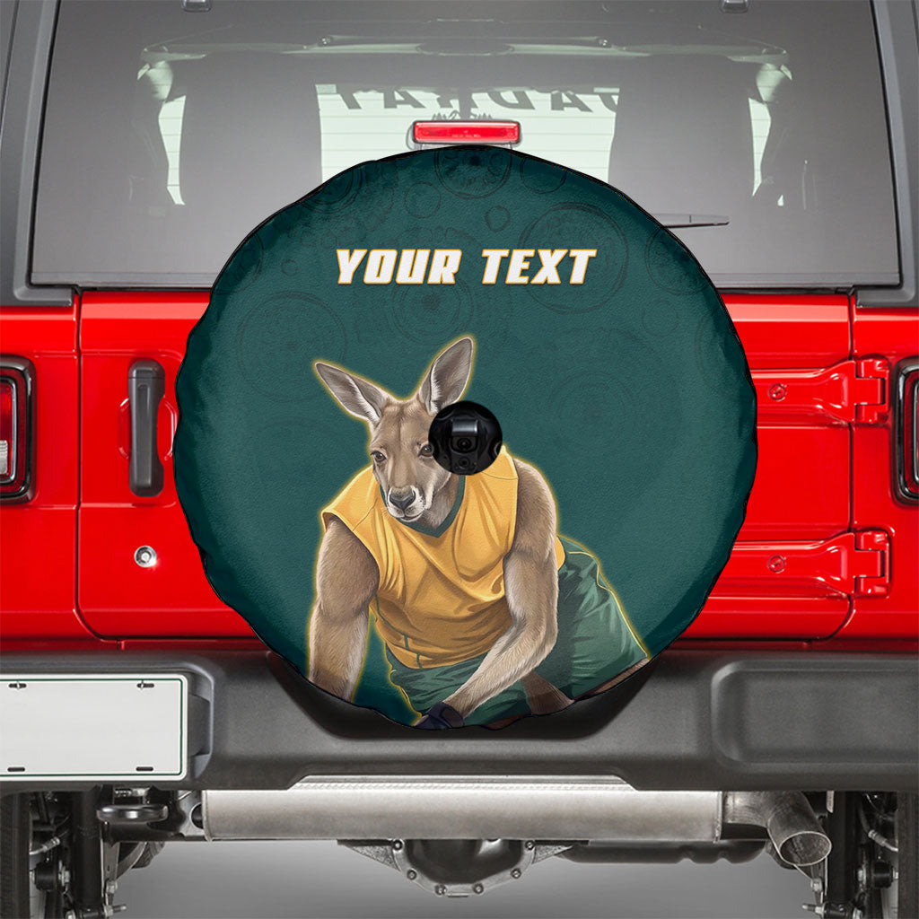 Personalized Kookaburras Field Hockey Kangaroo Spare Tire Cover Indigenous Australian Dot Art Style In Green And Gold