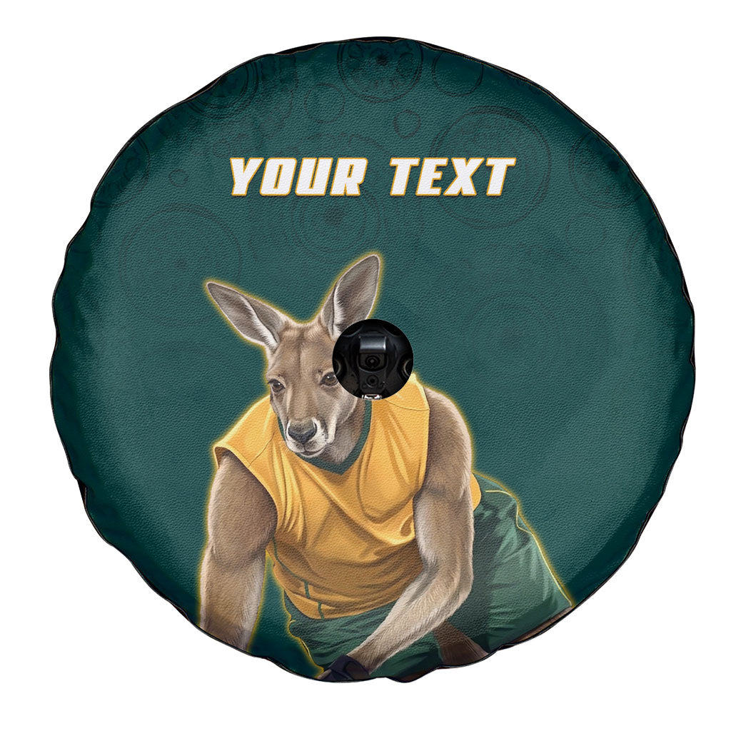 Personalized Kookaburras Field Hockey Kangaroo Spare Tire Cover Indigenous Australian Dot Art Style In Green And Gold