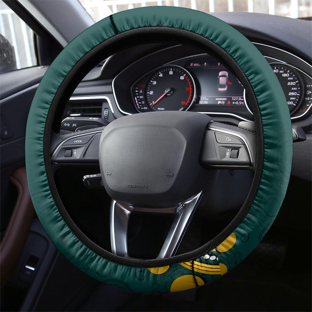 Kookaburras Field Hockey Kangaroo Steering Wheel Cover Indigenous Australian Dot Art Style In Green And Gold