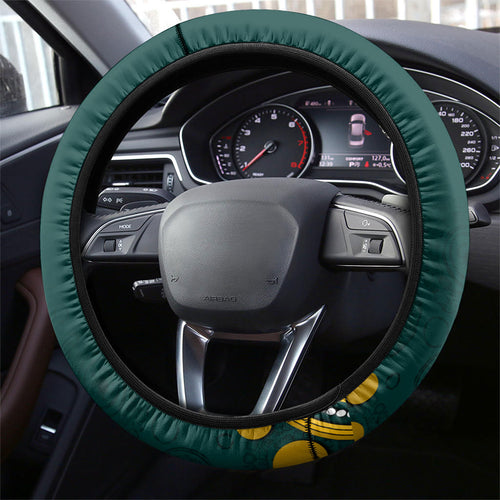 Kookaburras Field Hockey Kangaroo Steering Wheel Cover Indigenous Australian Dot Art Style In Green And Gold