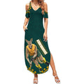 Personalized Kookaburras Field Hockey Kangaroo Summer Maxi Dress Indigenous Australian Dot Art Style In Green And Gold