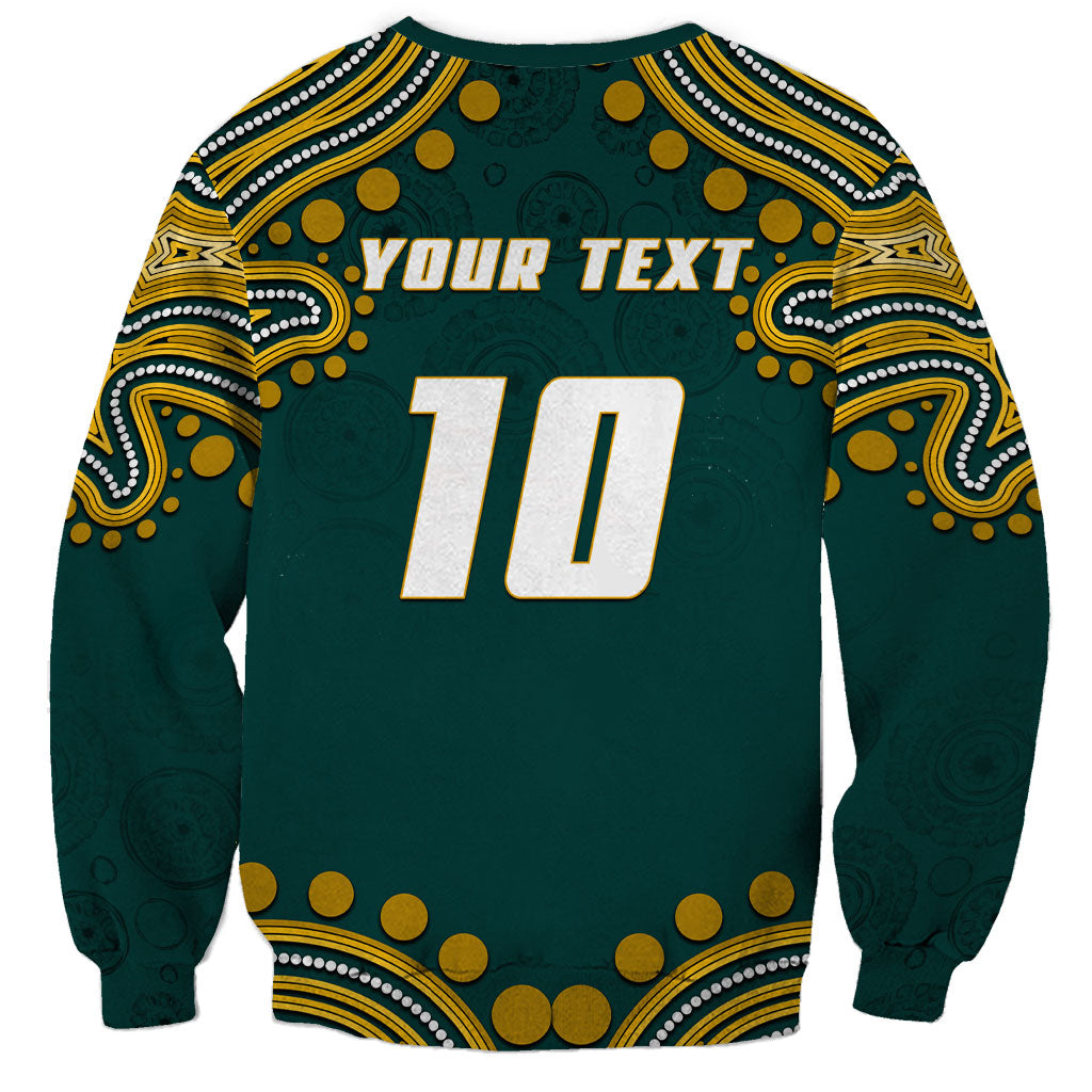 Personalized Kookaburras Field Hockey Kangaroo Sweatshirt Indigenous Australian Dot Art Style In Green And Gold