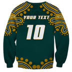Personalized Kookaburras Field Hockey Kangaroo Sweatshirt Indigenous Australian Dot Art Style In Green And Gold