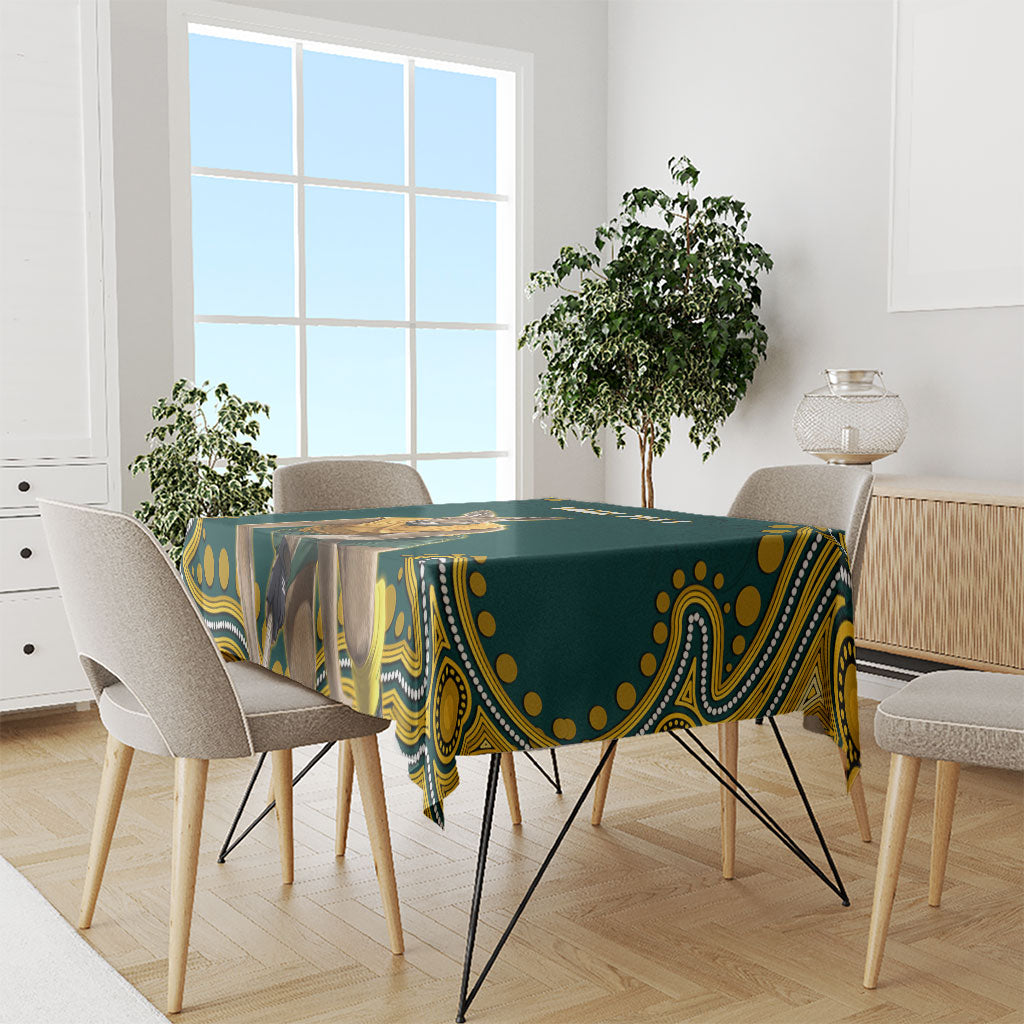 Personalized Kookaburras Field Hockey Kangaroo Tablecloth Indigenous Australian Dot Art Style In Green And Gold