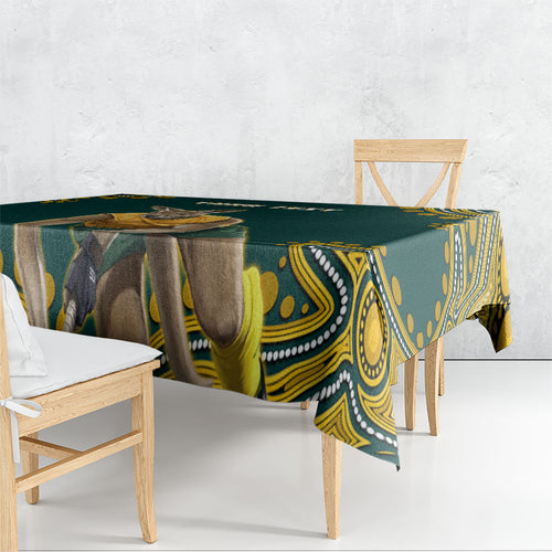 Personalized Kookaburras Field Hockey Kangaroo Tablecloth Indigenous Australian Dot Art Style In Green And Gold