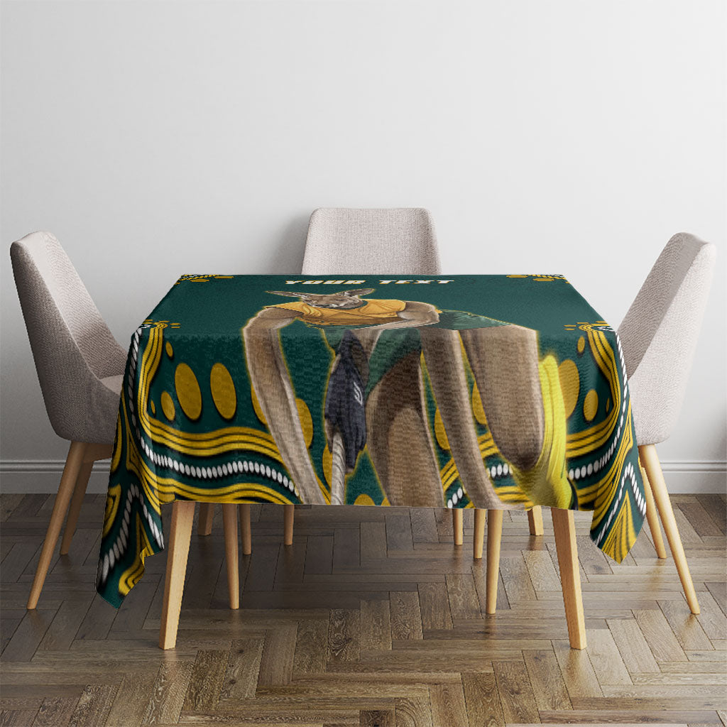 Personalized Kookaburras Field Hockey Kangaroo Tablecloth Indigenous Australian Dot Art Style In Green And Gold