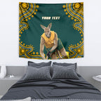Personalized Kookaburras Field Hockey Kangaroo Tapestry Indigenous Australian Dot Art Style In Green And Gold