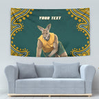 Personalized Kookaburras Field Hockey Kangaroo Tapestry Indigenous Australian Dot Art Style In Green And Gold